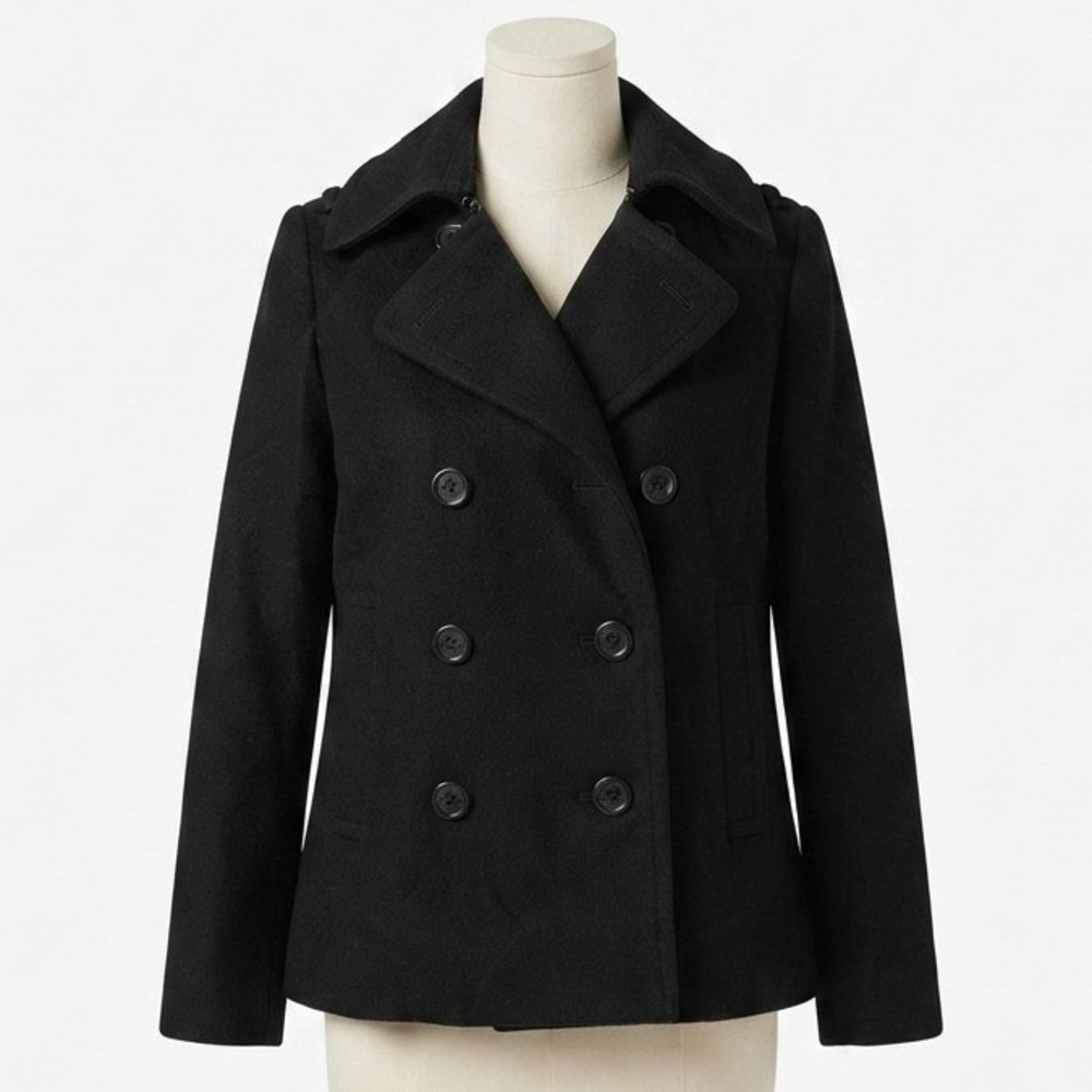 J. Crew Black Double Breasted Wool Pea Coat Size Small
